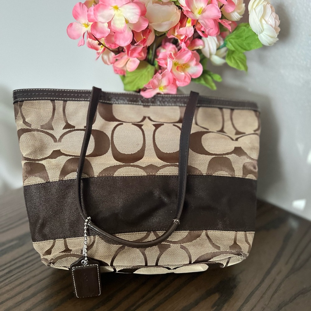 Coach Signature Stripe Brown Handbag